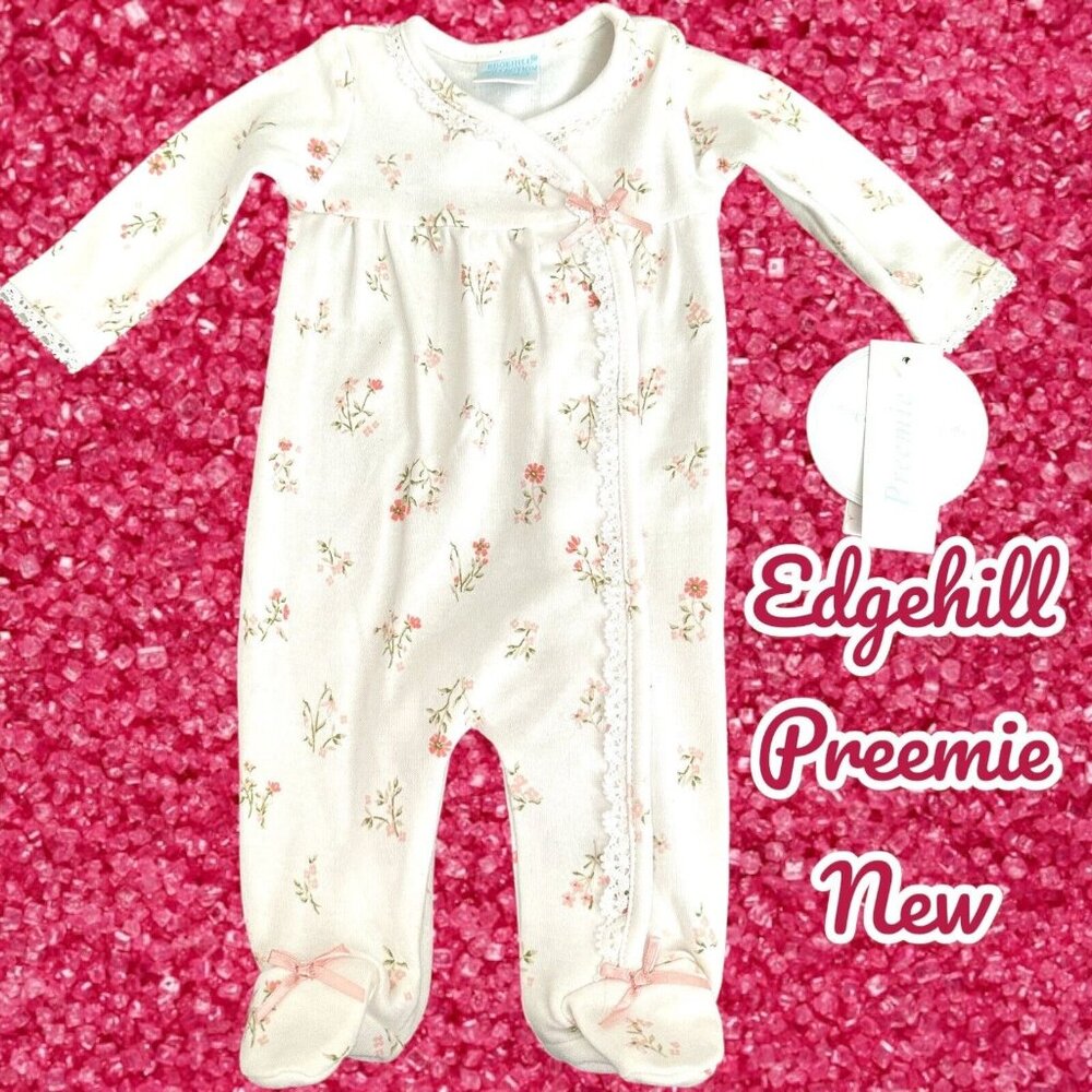 New-Preemie EDGEHILL COLLECTION pink floral Footed Outfit ￼Doll Sleeper